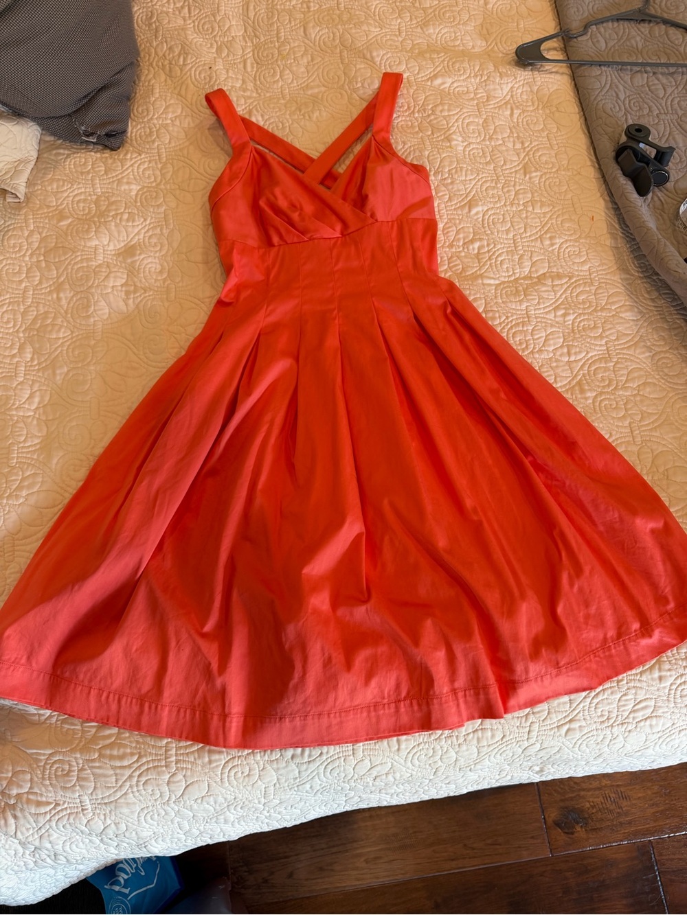 Calvin Klein Vibrant Orange Pleated Fit & Flare A-Line V-Neck Dress - Small 4